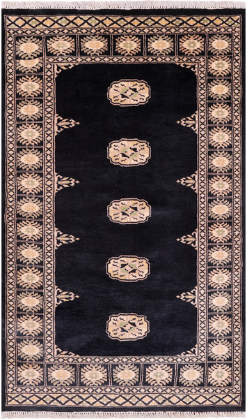 Black Bokhara Hand-Knotted Wool Rug - 3' 0" X 5' 0"