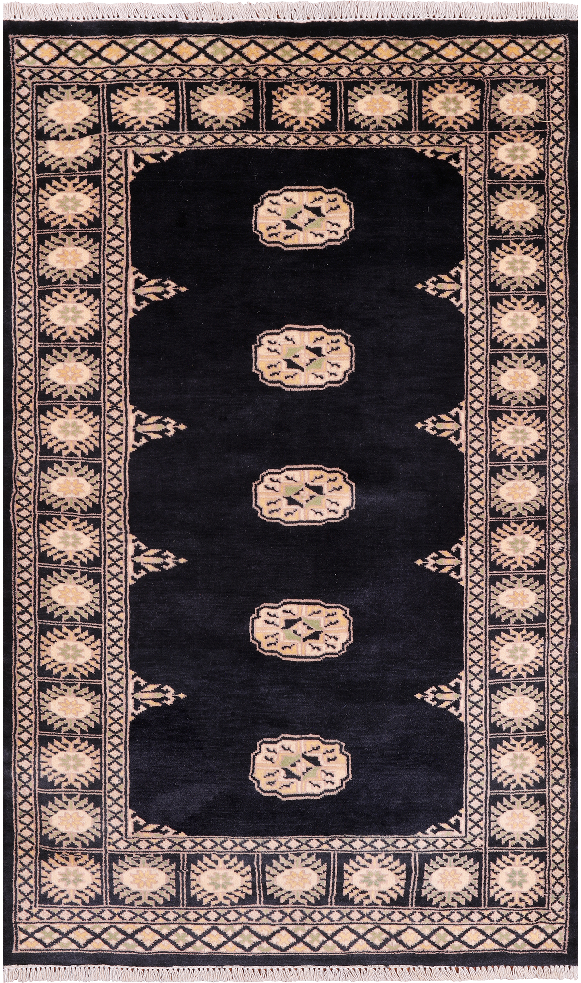 Black Bokhara Hand-Knotted Wool Rug - 3' 0" X 5' 0"