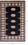 Black Bokhara Hand-Knotted Wool Rug - 3' 0" X 5' 0"