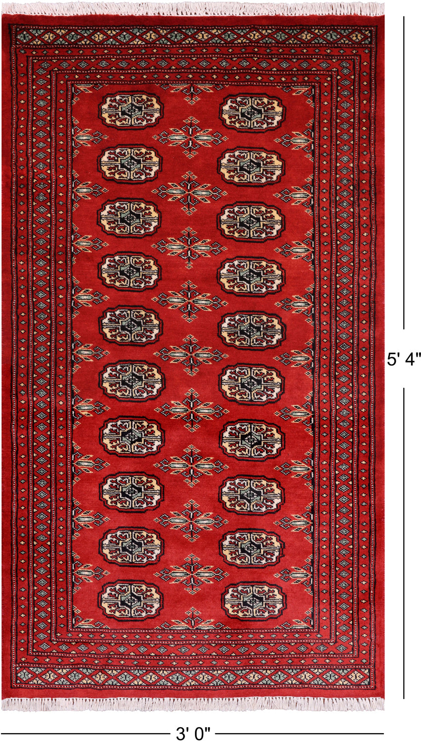 Red Bokhara Hand-Knotted Wool Rug - 3' 0" X 5' 4"