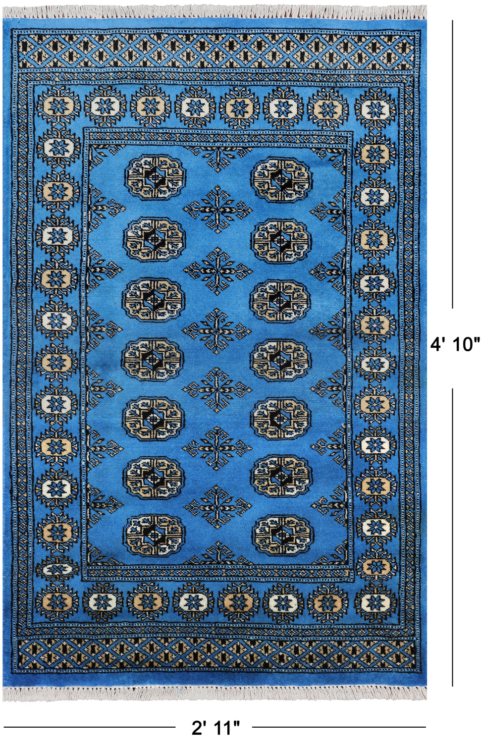 Blue Bokhara Handmade Wool Rug - 2' 11" X 4' 10"
