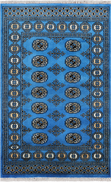 Blue Bokhara Handmade Wool Rug - 2' 11" X 4' 10"
