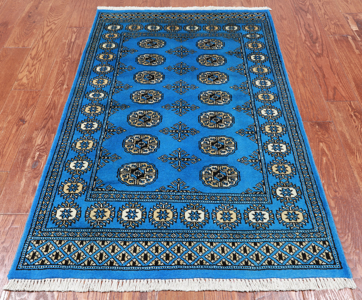 Blue Bokhara Handmade Wool Rug - 2' 11" X 4' 10"