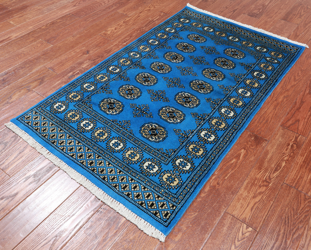 Blue Bokhara Handmade Wool Rug - 2' 11" X 4' 10"