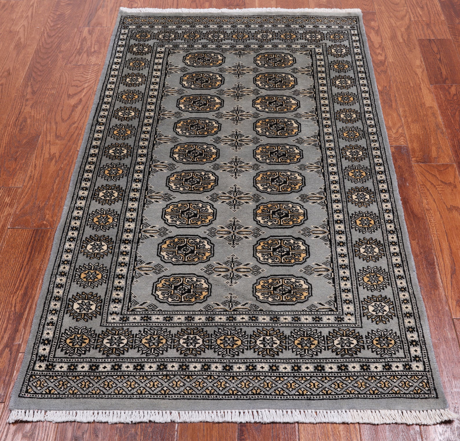Grey Bokhara Hand Knotted Wool Rug - 3' 1" X 5' 4"