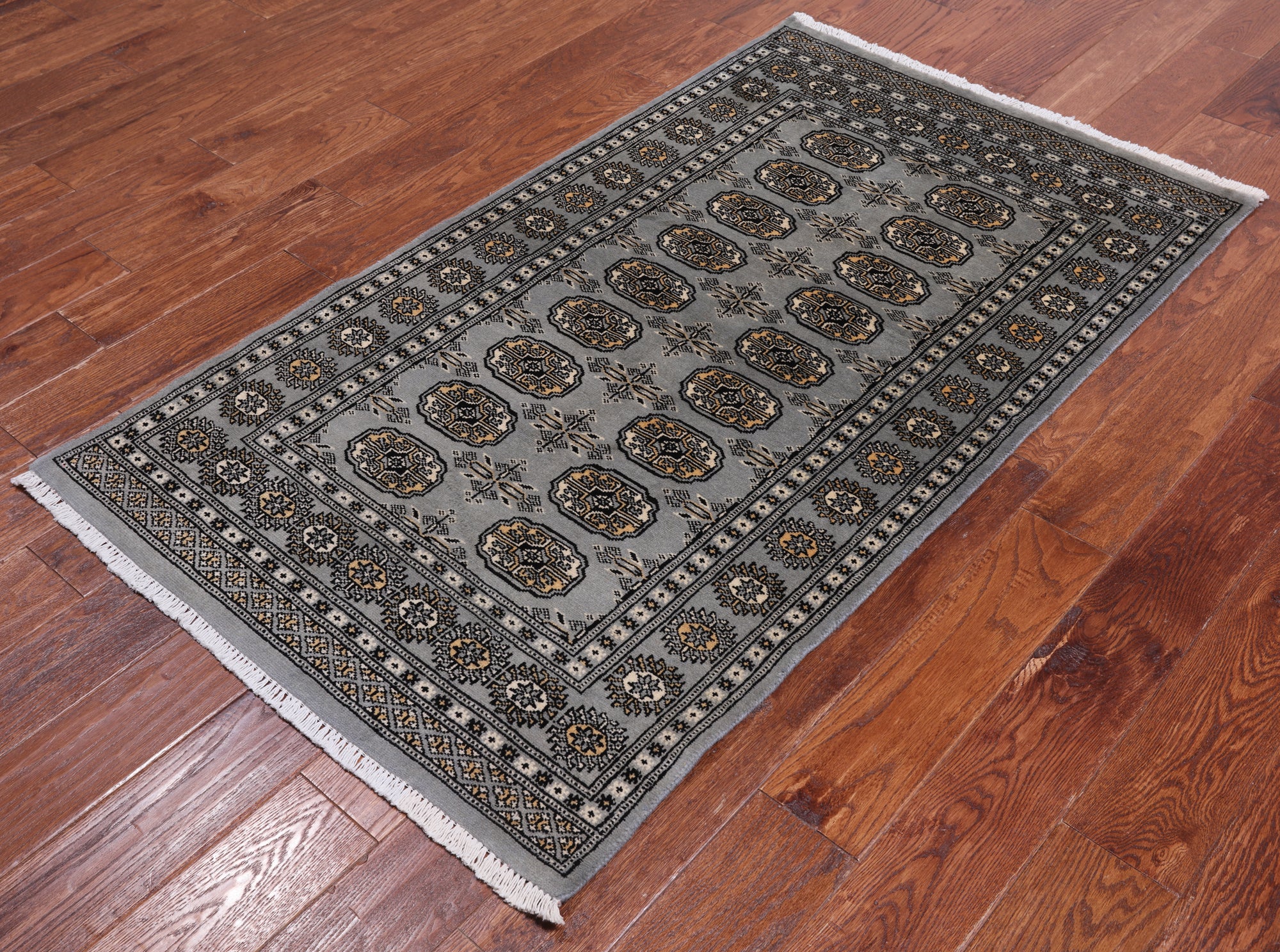 Grey Bokhara Hand Knotted Wool Rug - 3' 1" X 5' 4"