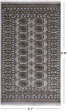 Grey Bokhara Hand Knotted Wool Rug - 3' 1" X 5' 4"