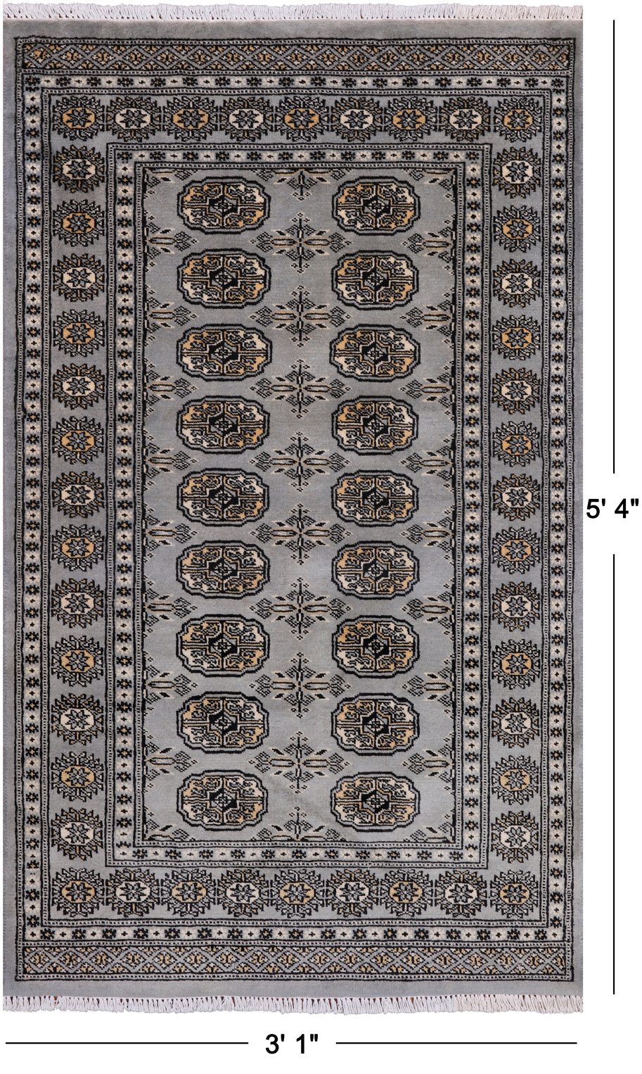 Grey Bokhara Hand Knotted Wool Rug - 3' 1" X 5' 4"