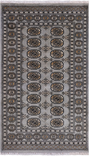 Grey Bokhara Hand Knotted Wool Rug - 3' 1" X 5' 4"