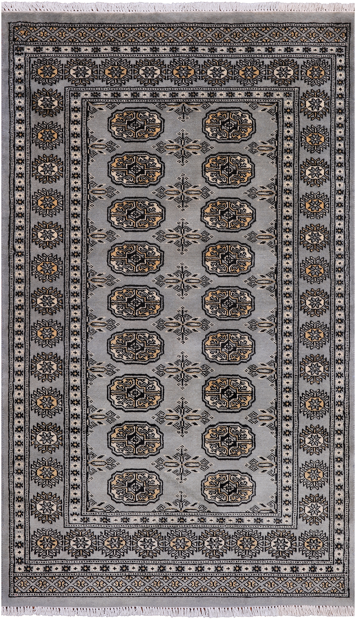 Grey Bokhara Hand Knotted Wool Rug - 3' 1" X 5' 4"