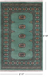 Green Bokhara Handmade Wool Rug - 2' 11" X 4' 10"
