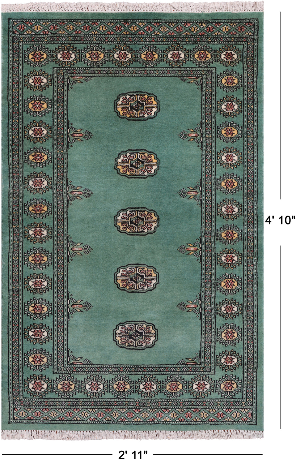 Green Bokhara Handmade Wool Rug - 2' 11" X 4' 10"