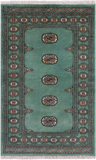 Green Bokhara Handmade Wool Rug - 2' 11" X 4' 10"