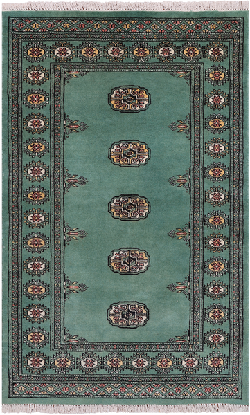 Green Bokhara Handmade Wool Rug - 2' 11" X 4' 10"