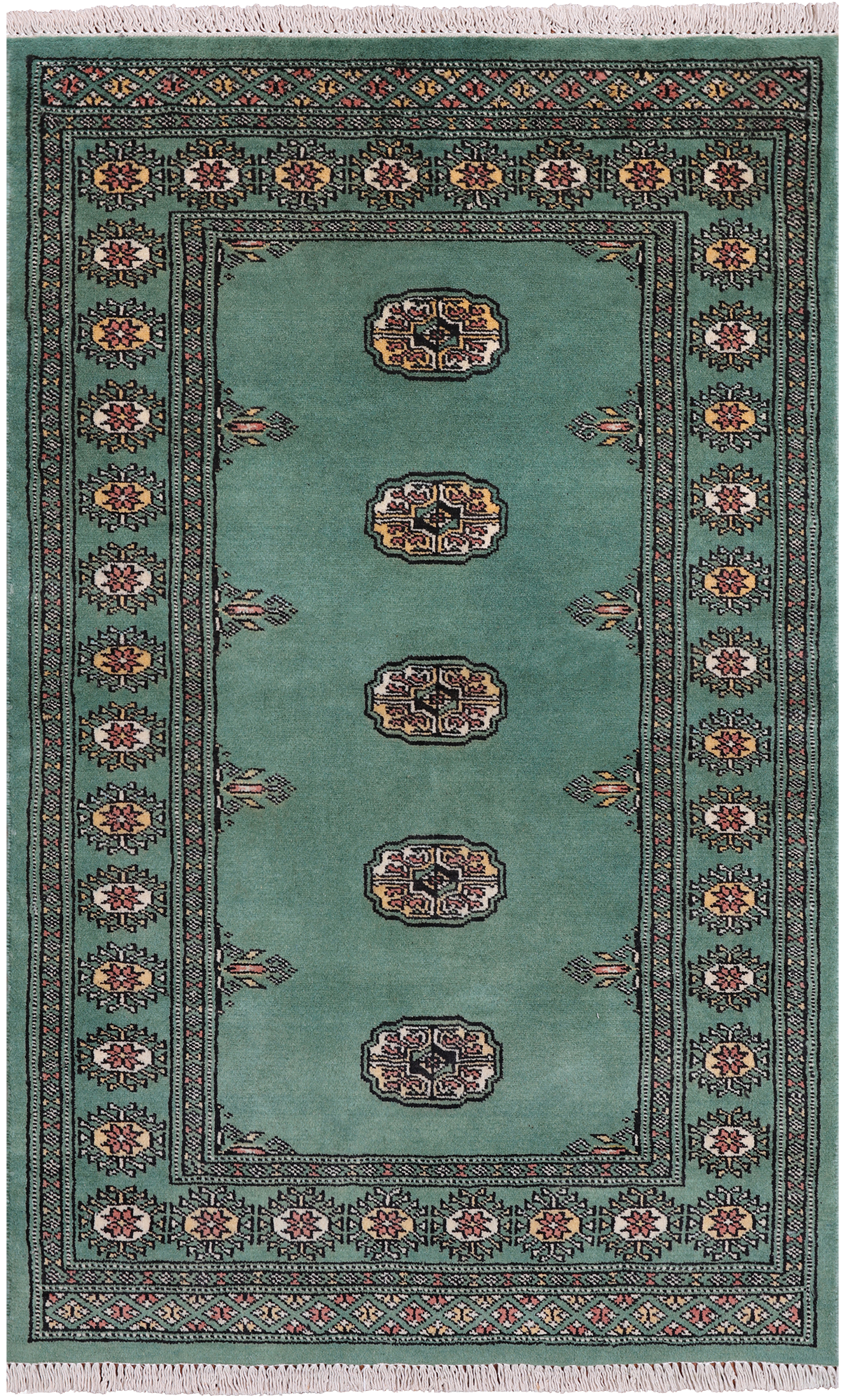 Green Bokhara Handmade Wool Rug - 2' 11" X 4' 10"