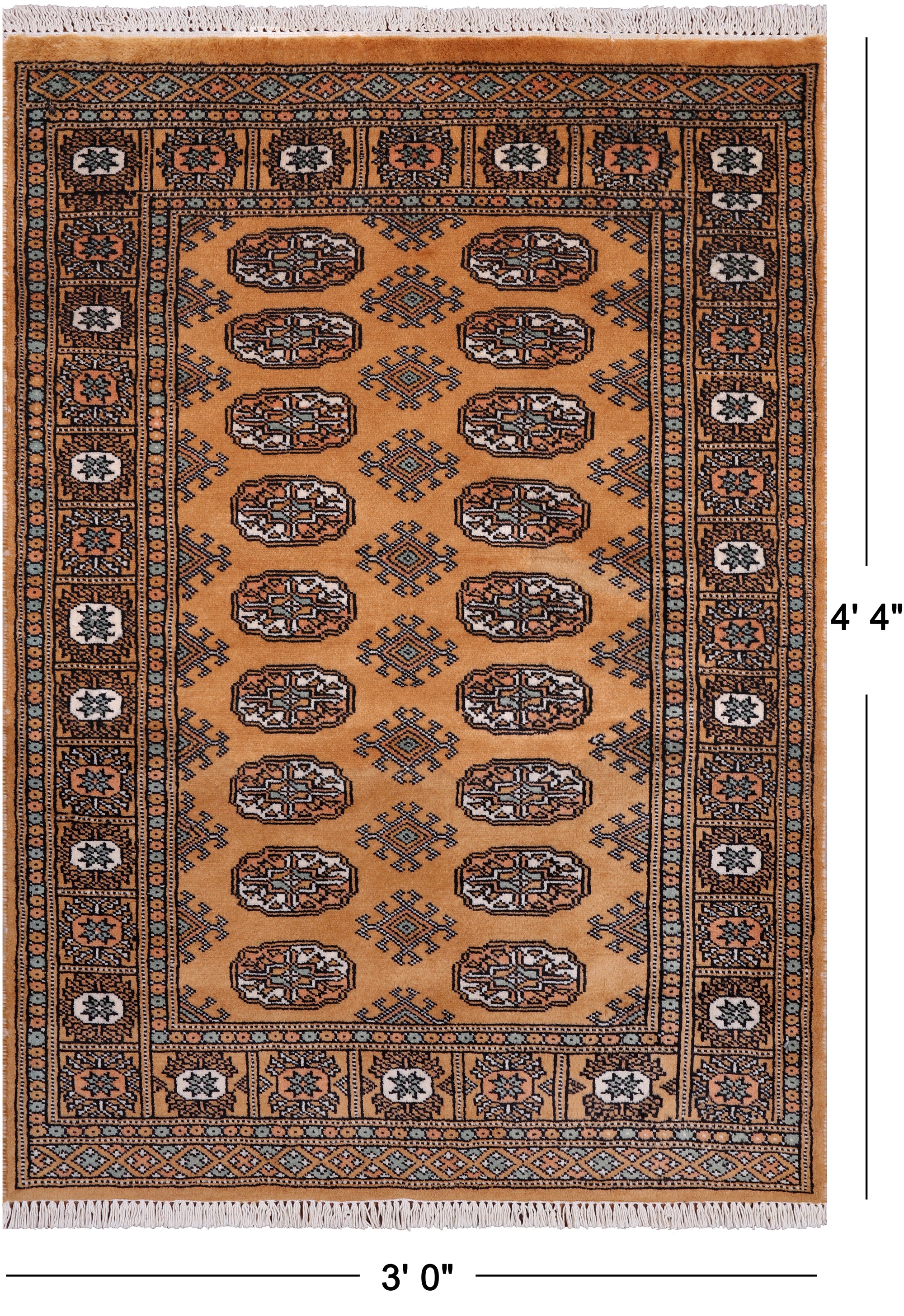 Gold Bokhara Handmade Wool Rug - 3' 0" X 4' 4"