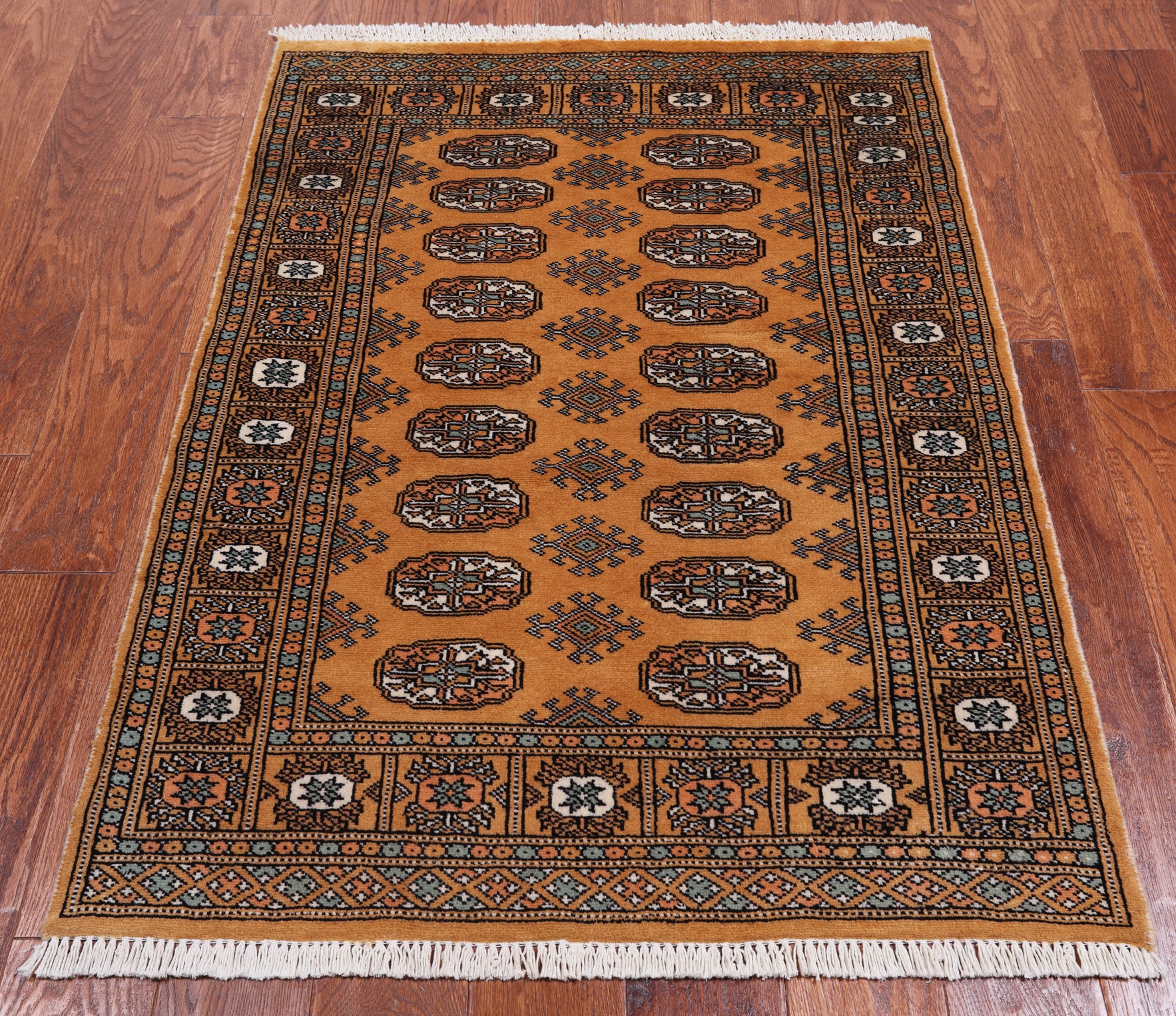Gold Bokhara Handmade Wool Rug - 3' 0" X 4' 4"
