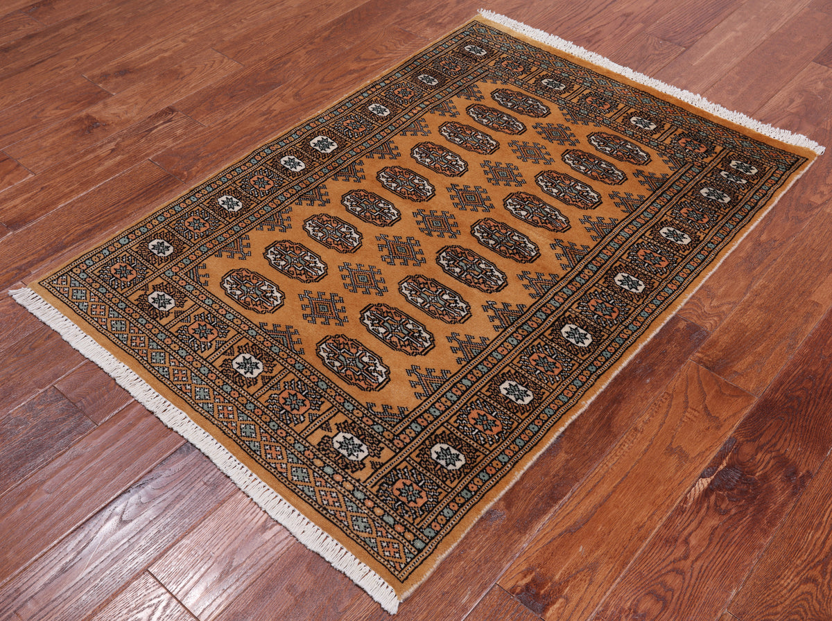 Gold Bokhara Handmade Wool Rug - 3' 0" X 4' 4"