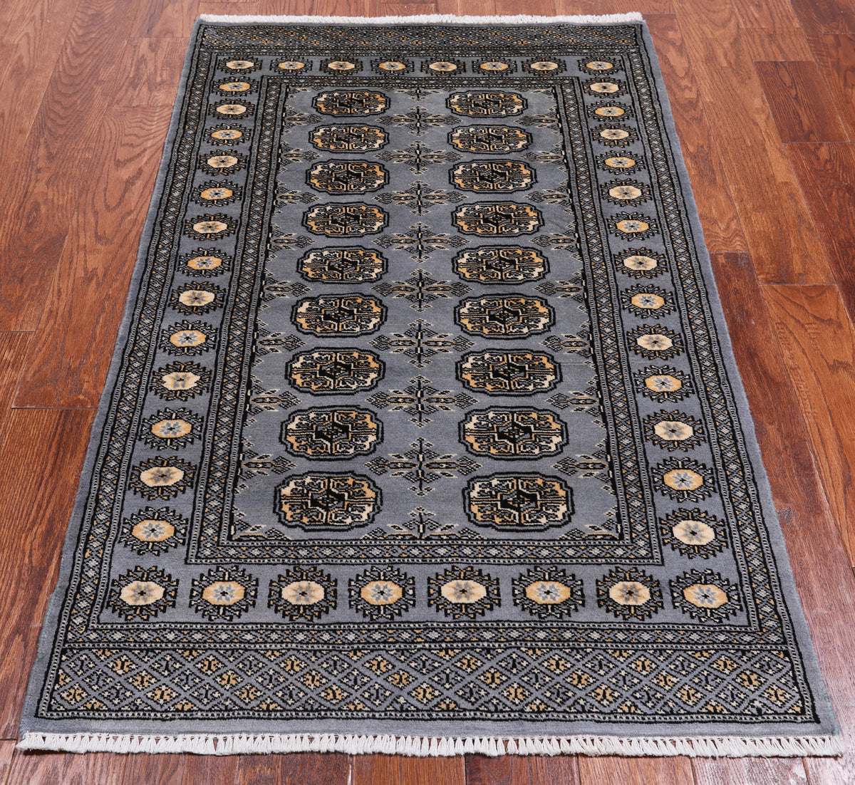 Grey Bokhara Hand Knotted Wool Rug - 3' 1" X 5' 2"