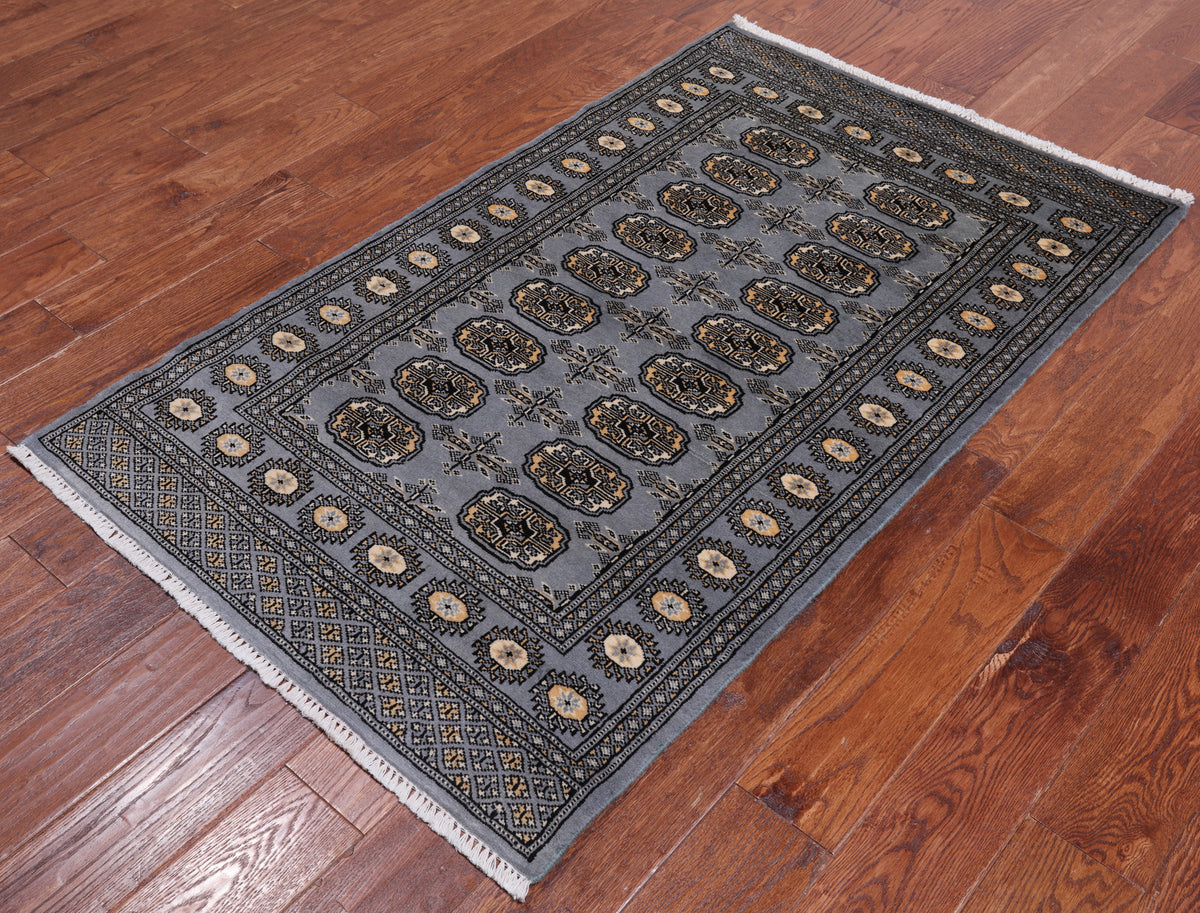 Grey Bokhara Hand Knotted Wool Rug - 3' 1" X 5' 2"