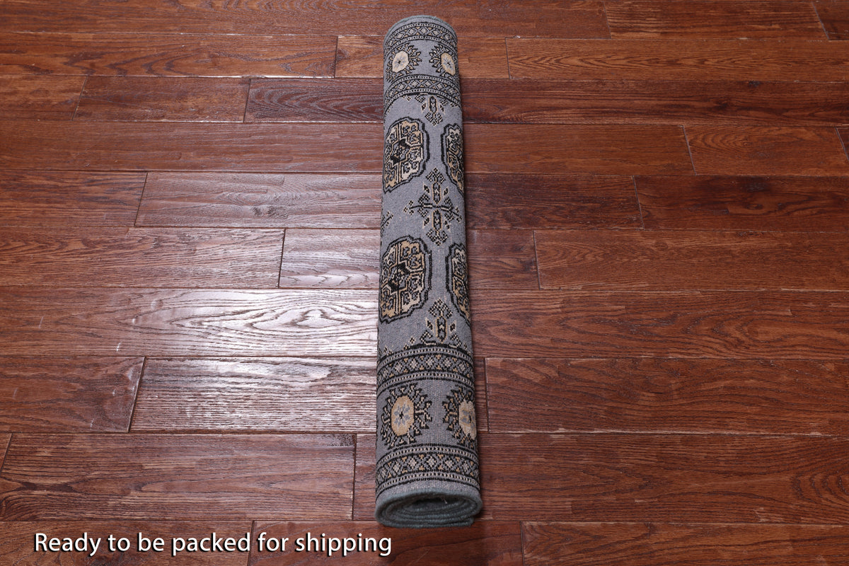 Grey Bokhara Hand Knotted Wool Rug - 3' 1" X 5' 2"