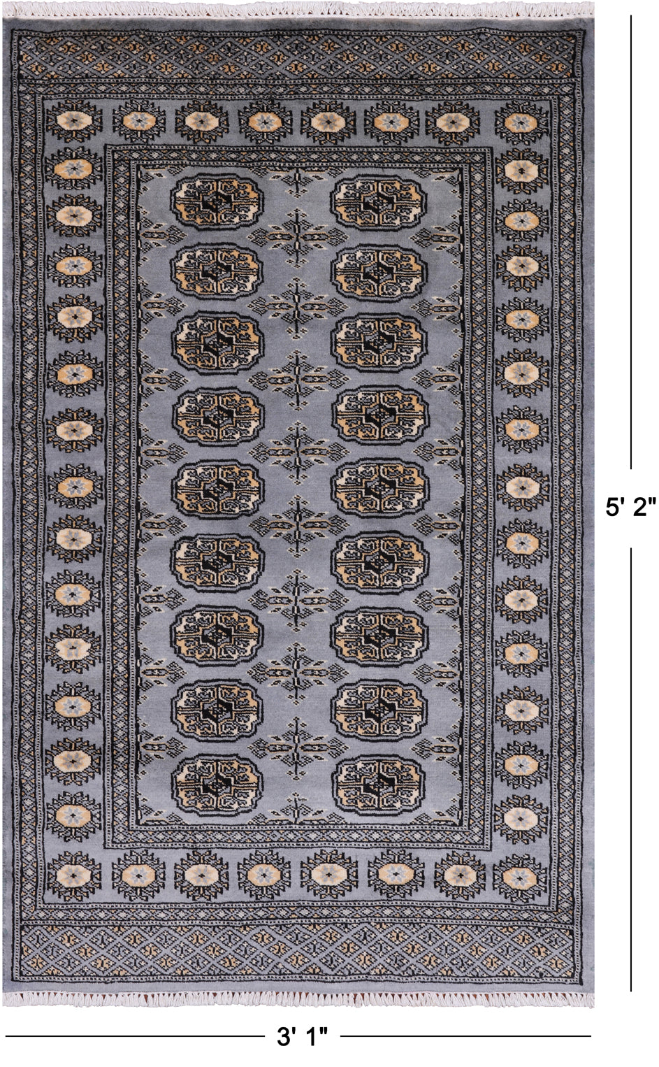 Grey Bokhara Hand Knotted Wool Rug - 3' 1" X 5' 2"