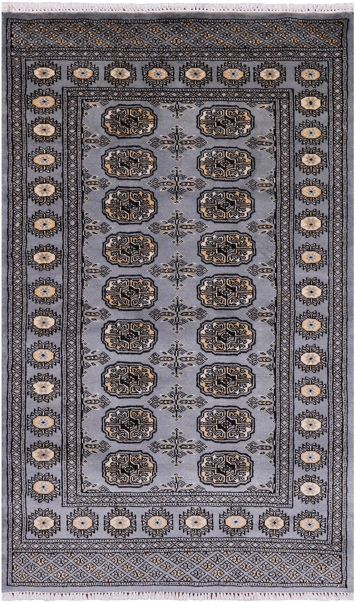 Grey Bokhara Hand Knotted Wool Rug - 3' 1" X 5' 2"