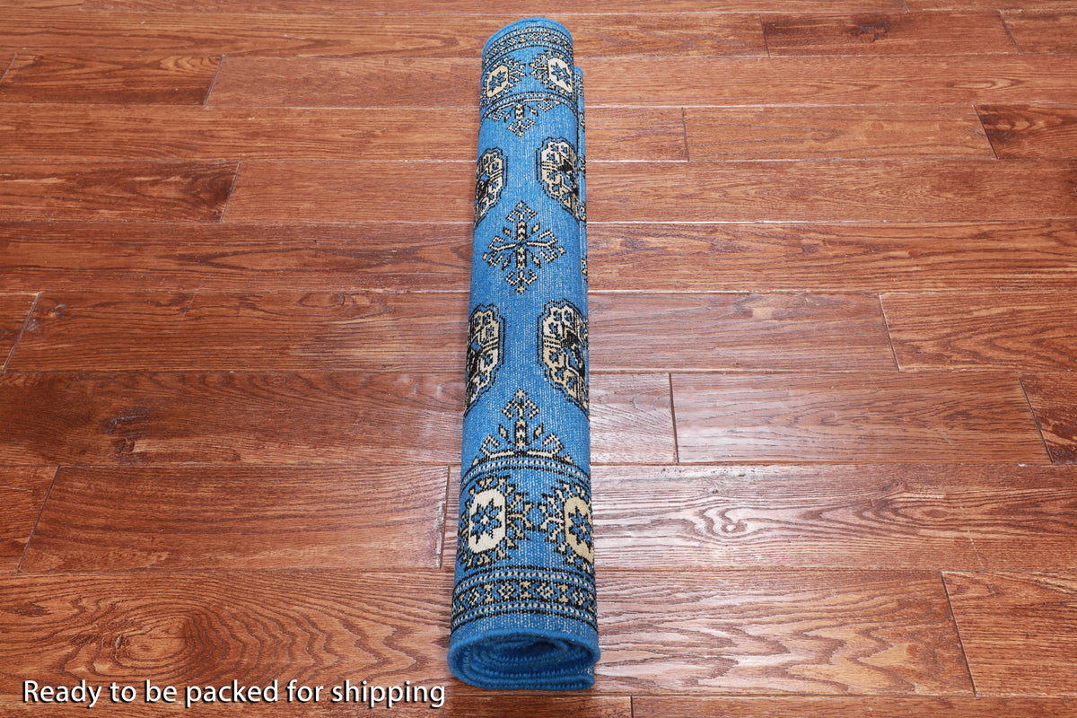 Blue Bokhara Hand-Knotted Wool Rug - 3' 1" X 4' 10"