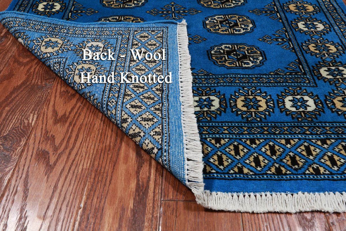 Blue Bokhara Hand-Knotted Wool Rug - 3' 1" X 4' 10"