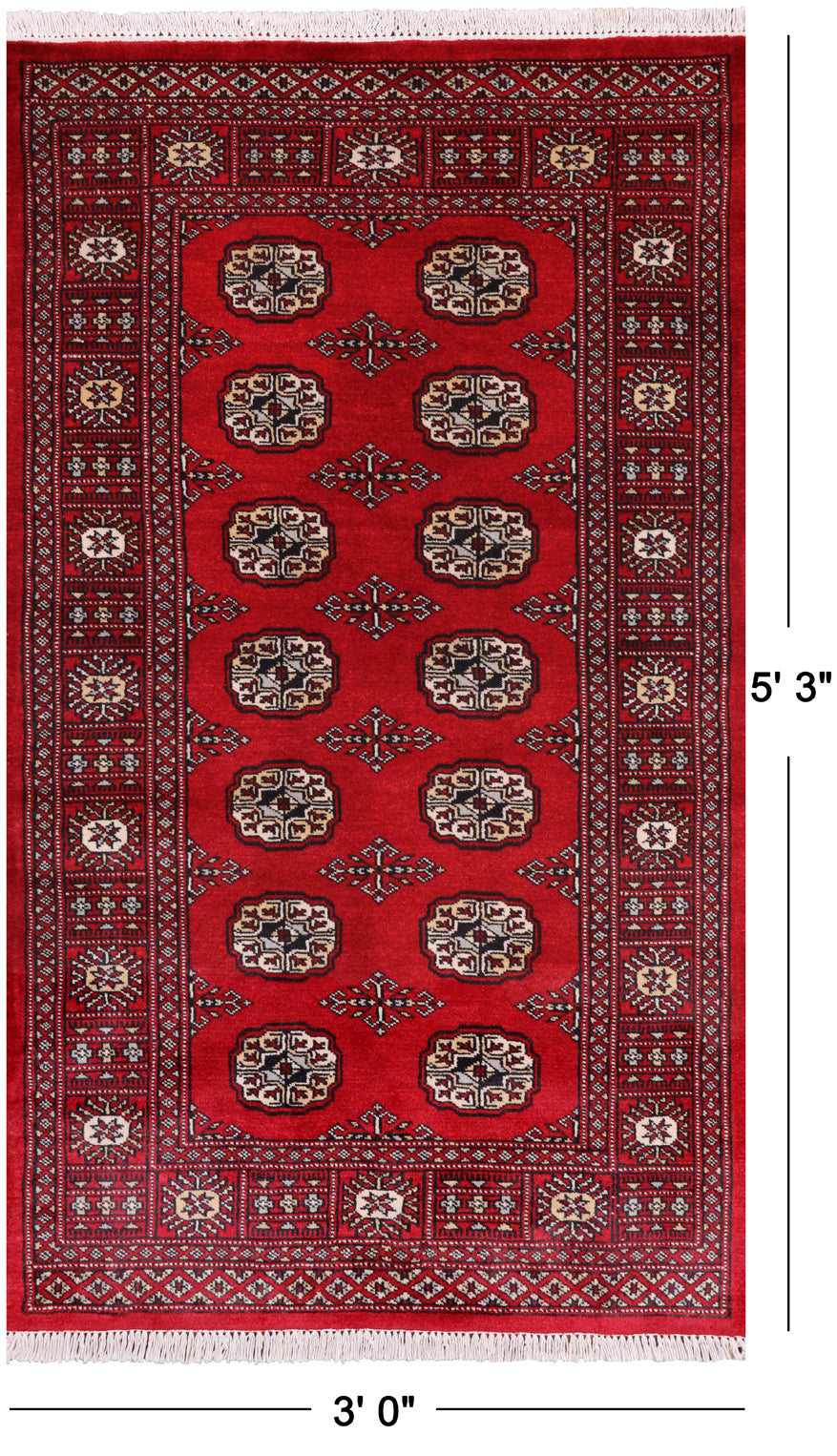 Red Bokhara Handmade Wool Rug - 3' 0" X 5' 3"