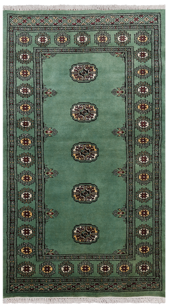 Green Bokhara Hand Knotted Wool Rug - 2' 11" X 5' 4"