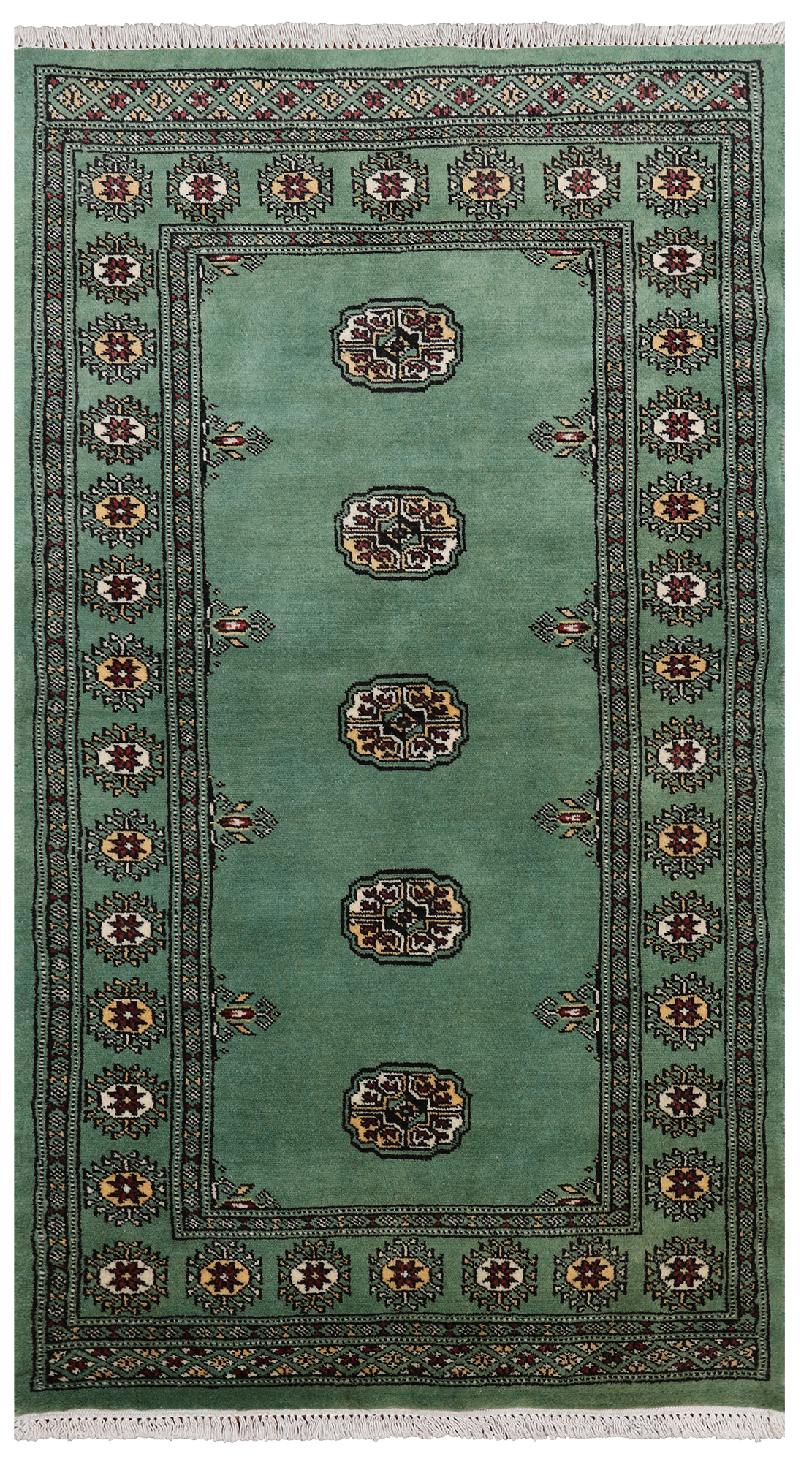 Green Bokhara Hand Knotted Wool Rug - 2' 11" X 5' 4"