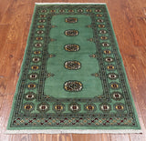 Green Bokhara Hand Knotted Wool Rug - 2' 11" X 5' 4"