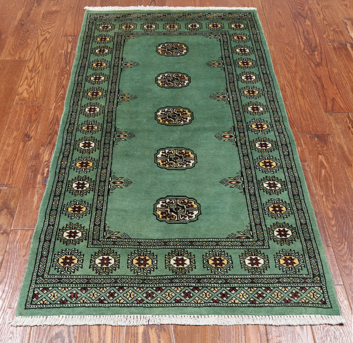 Green Bokhara Hand Knotted Wool Rug - 2' 11" X 5' 4"