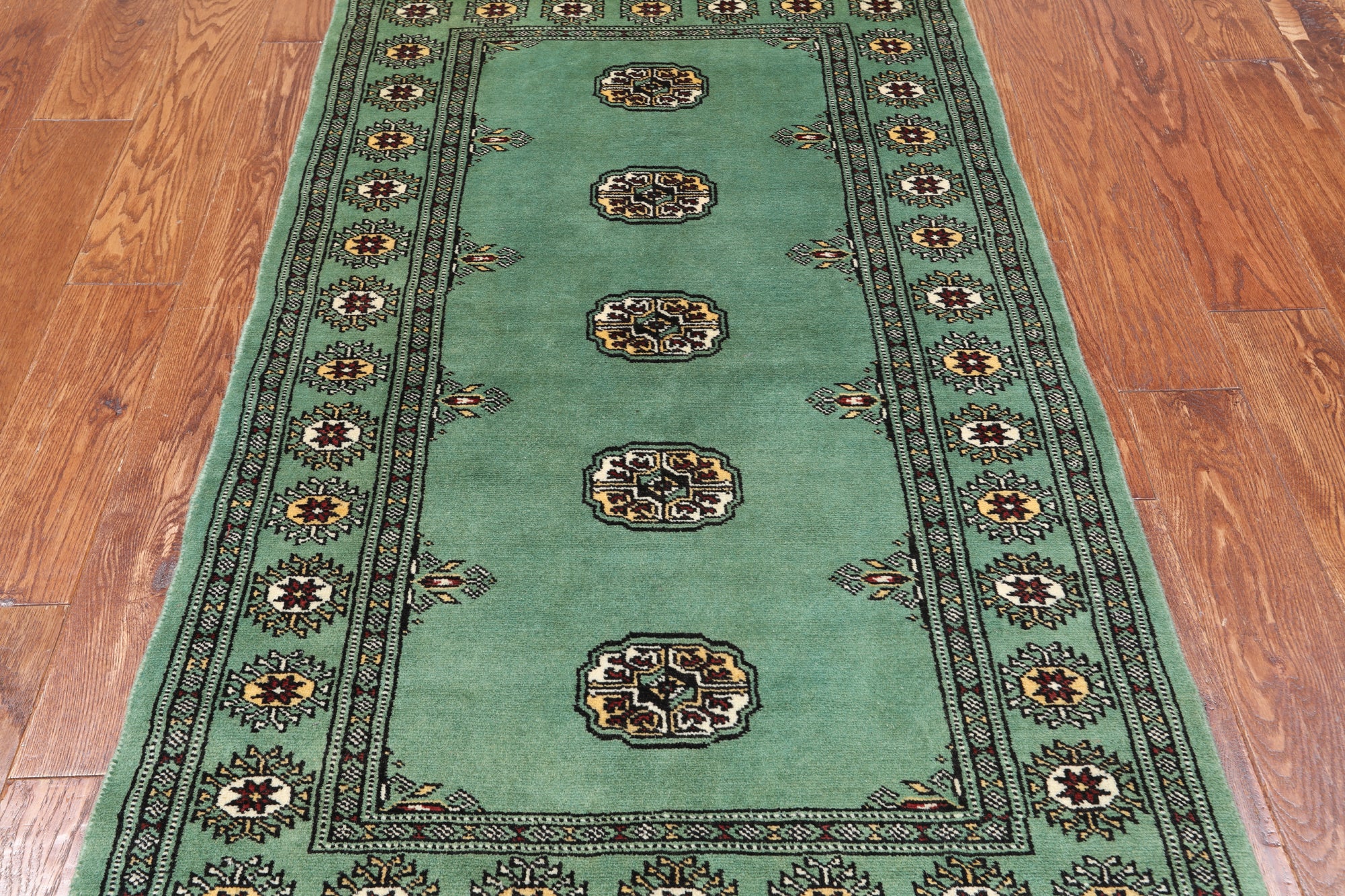Green Bokhara Hand Knotted Wool Rug - 2' 11" X 5' 4"