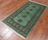 Green Bokhara Hand Knotted Wool Rug - 2' 11" X 5' 4"