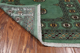 Green Bokhara Hand Knotted Wool Rug - 2' 11" X 5' 4"