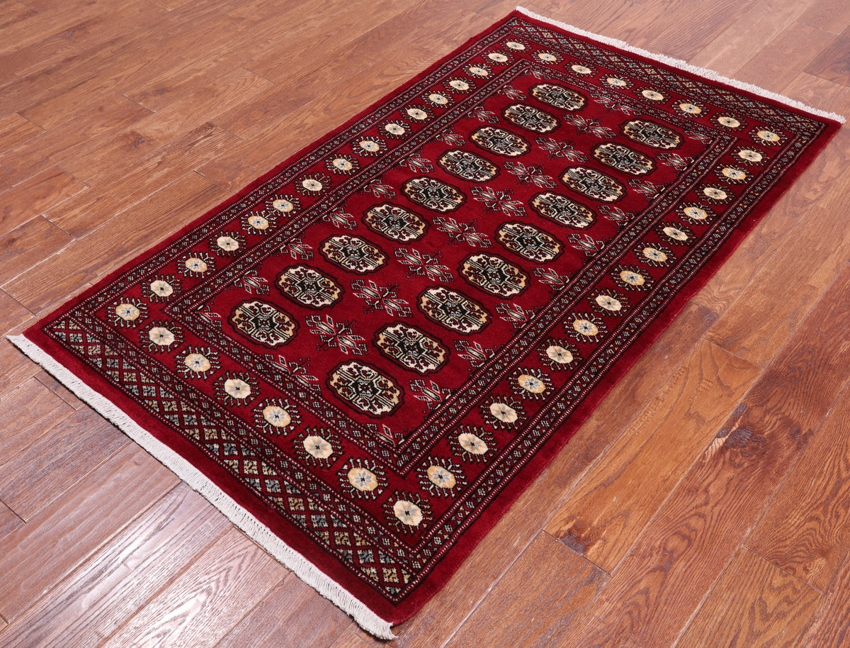 Red Bokhara Hand-Knotted Wool Rug - 3' 1" X 5' 5"