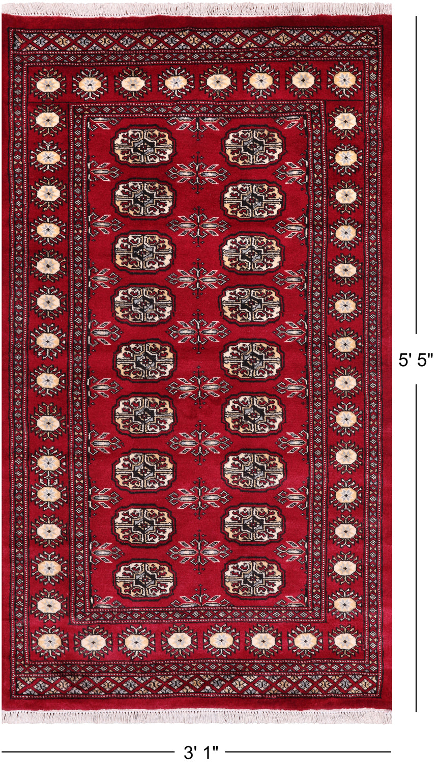 Red Bokhara Hand-Knotted Wool Rug - 3' 1" X 5' 5"