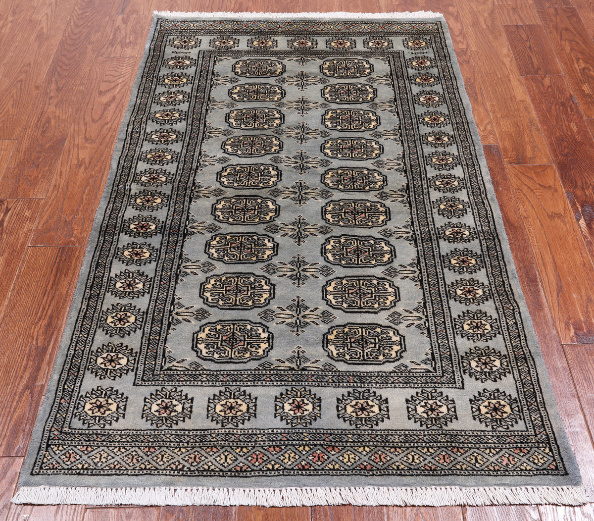 Grey Bokhara Hand-Knotted Wool Rug - 3' 1" X 5' 1"