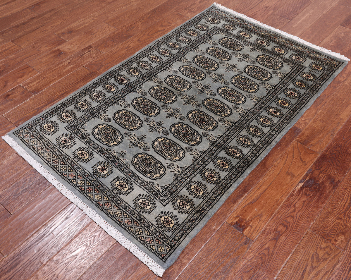 Grey Bokhara Hand-Knotted Wool Rug - 3' 1" X 5' 1"