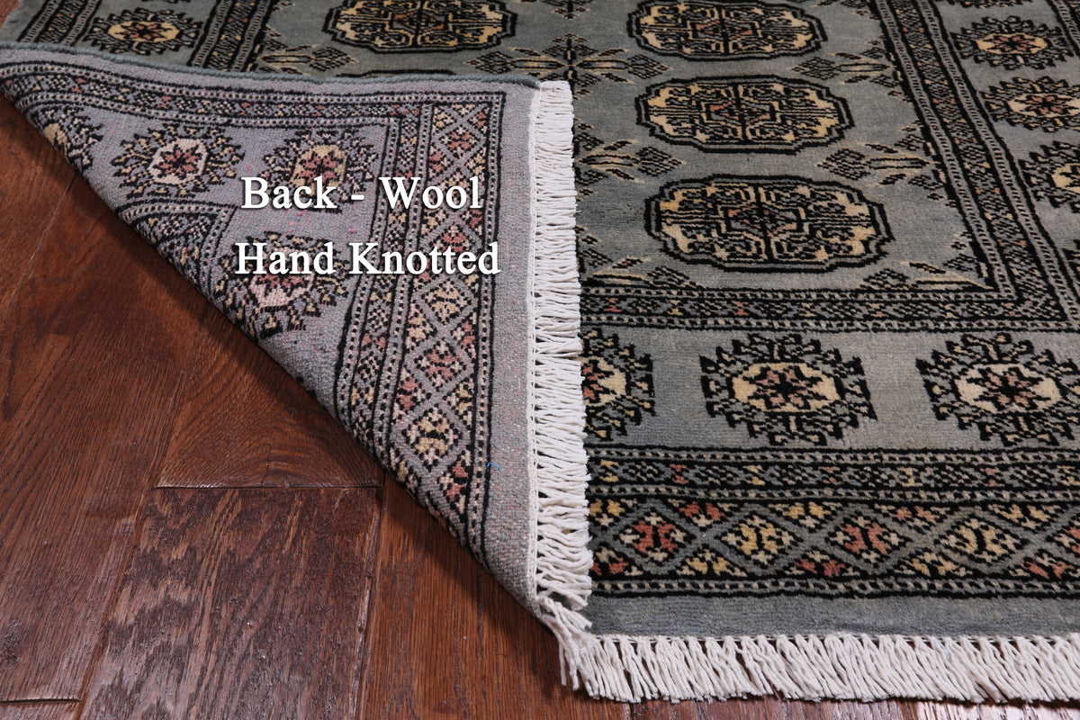 Grey Bokhara Hand-Knotted Wool Rug - 3' 1" X 5' 1"