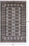 Grey Bokhara Hand-Knotted Wool Rug - 3' 1" X 5' 1"