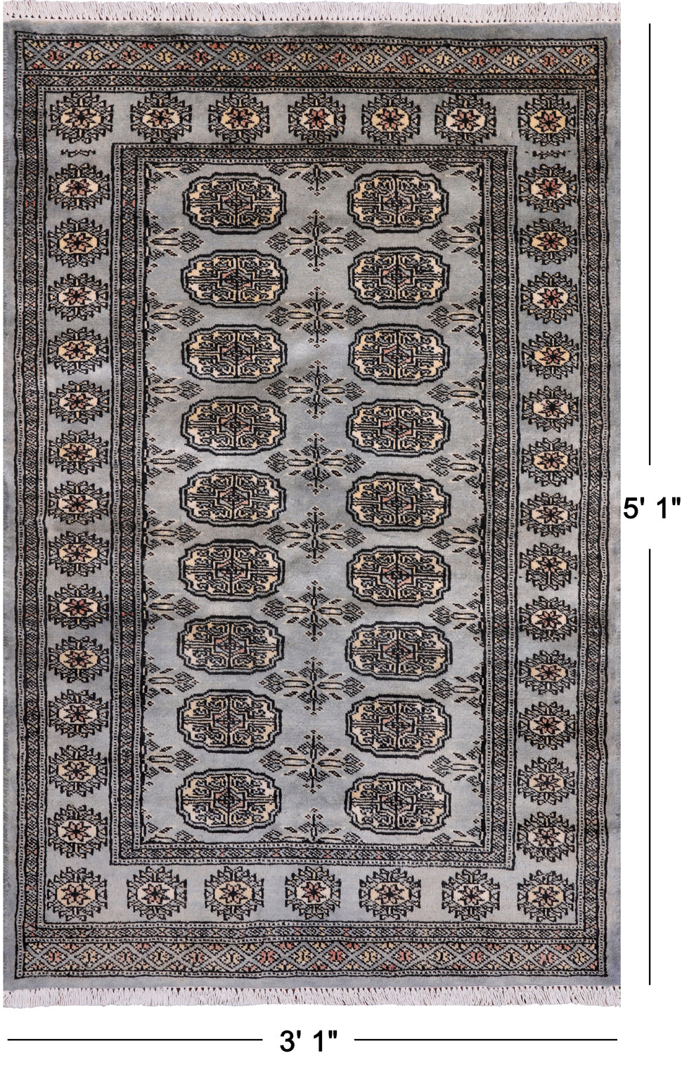 Grey Bokhara Hand-Knotted Wool Rug - 3' 1" X 5' 1"