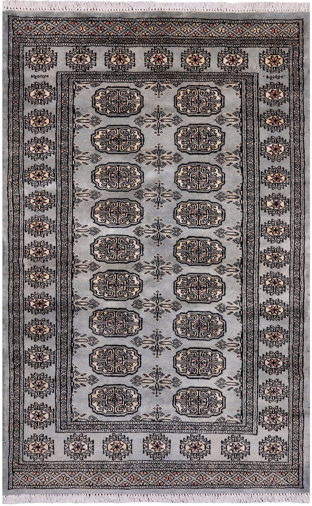 Grey Bokhara Hand-Knotted Wool Rug - 3' 1" X 5' 1"