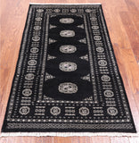 Black Bokhara Handmade Wool Rug - 2' 11" X 5' 5"