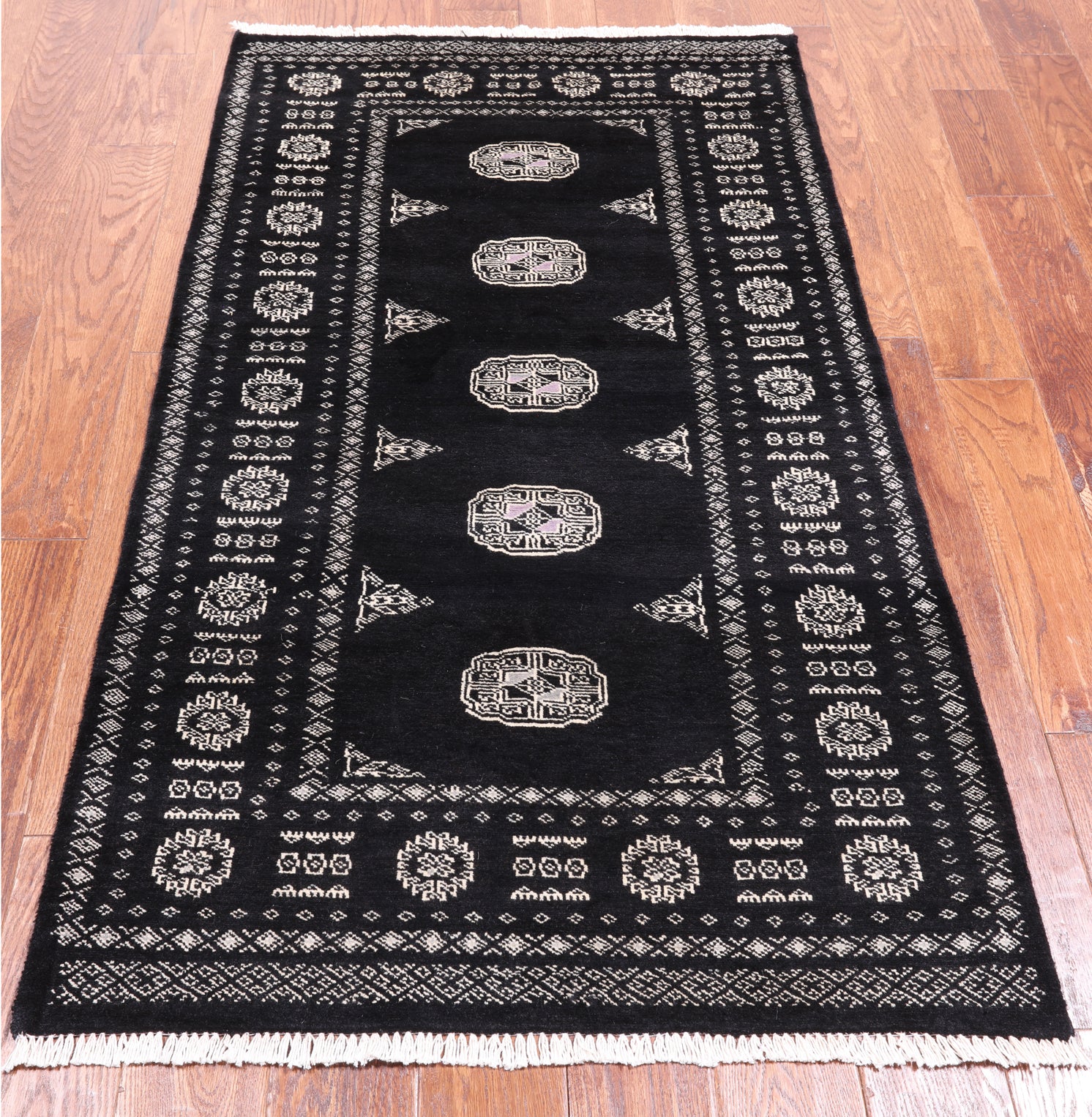 Black Bokhara Handmade Wool Rug - 2' 11" X 5' 5"