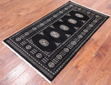 Black Bokhara Handmade Wool Rug - 2' 11" X 5' 5"