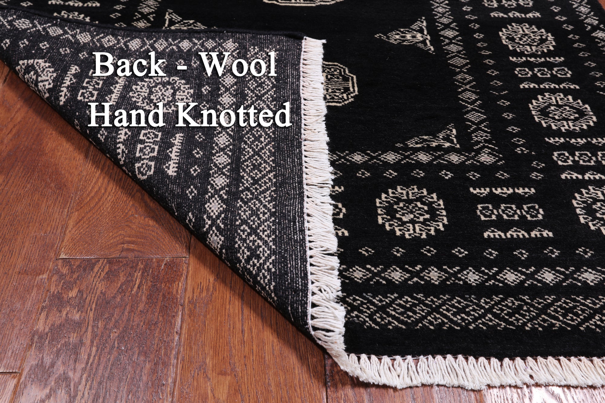 Black Bokhara Handmade Wool Rug - 2' 11" X 5' 5"