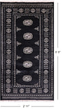 Black Bokhara Handmade Wool Rug - 2' 11" X 5' 5"